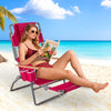 3-IN-1 Foldable Beach Chair Lay-Flat Tanning Chair with Face Hole-Pink