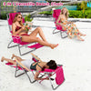 3-IN-1 Foldable Beach Chair Lay-Flat Tanning Chair with Face Hole-Pink