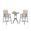 3 PCS Outdoor Bistro Set Patio Bar Table with 2 Folding Chairs-Beige