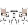 3 PCS Outdoor Bistro Set Patio Bar Table with 2 Folding Chairs-Beige