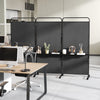 3-Panel Folding Room Divider Rolling Privacy Screen with 3 Metal Shelves-Black