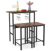 3 Piece Counter Height Table Set Oval Dining Table and 2 Stools-Rustic Brown