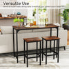 3-Piece Dining Table Set with High Top Rectangular Pub Table and Chairs-Rustic Brown