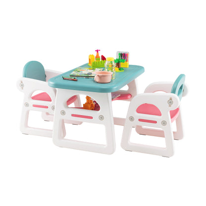 3-Piece Kids Table and Chairs Set with Storage Rack-Blue