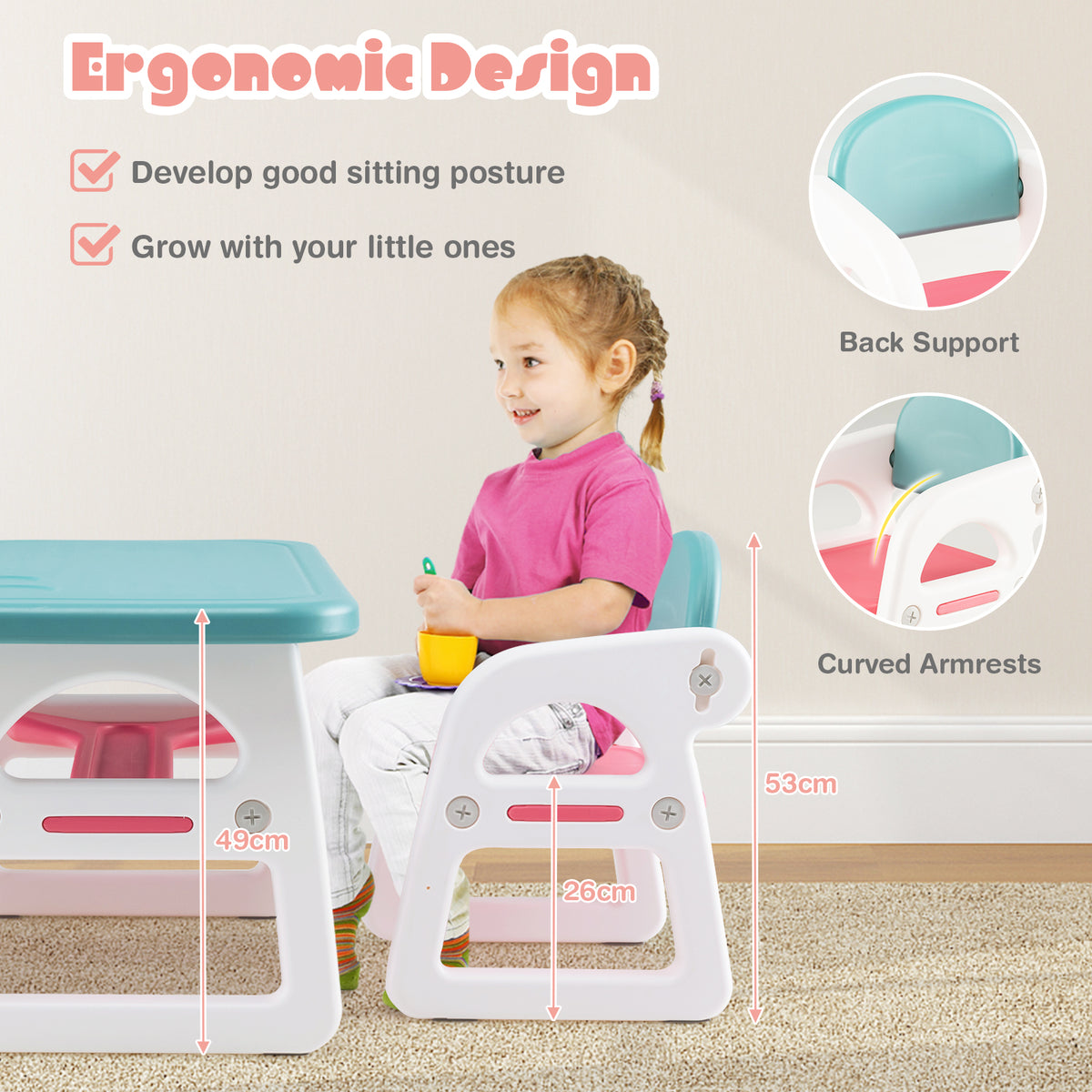 3-Piece Kids Table and Chairs Set with Storage Rack-Blue