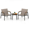 3 Piece Outdoor Chair Set with Breathable Fabric Seat and Wood-Plastic Armrests-Brown