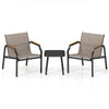 3 Piece Outdoor Chair Set with Breathable Fabric Seat and Wood-Plastic Armrests-Brown