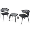 3 Piece Outdoor Wicker Furniture Set with Tempered Glass Coffee Table-Black