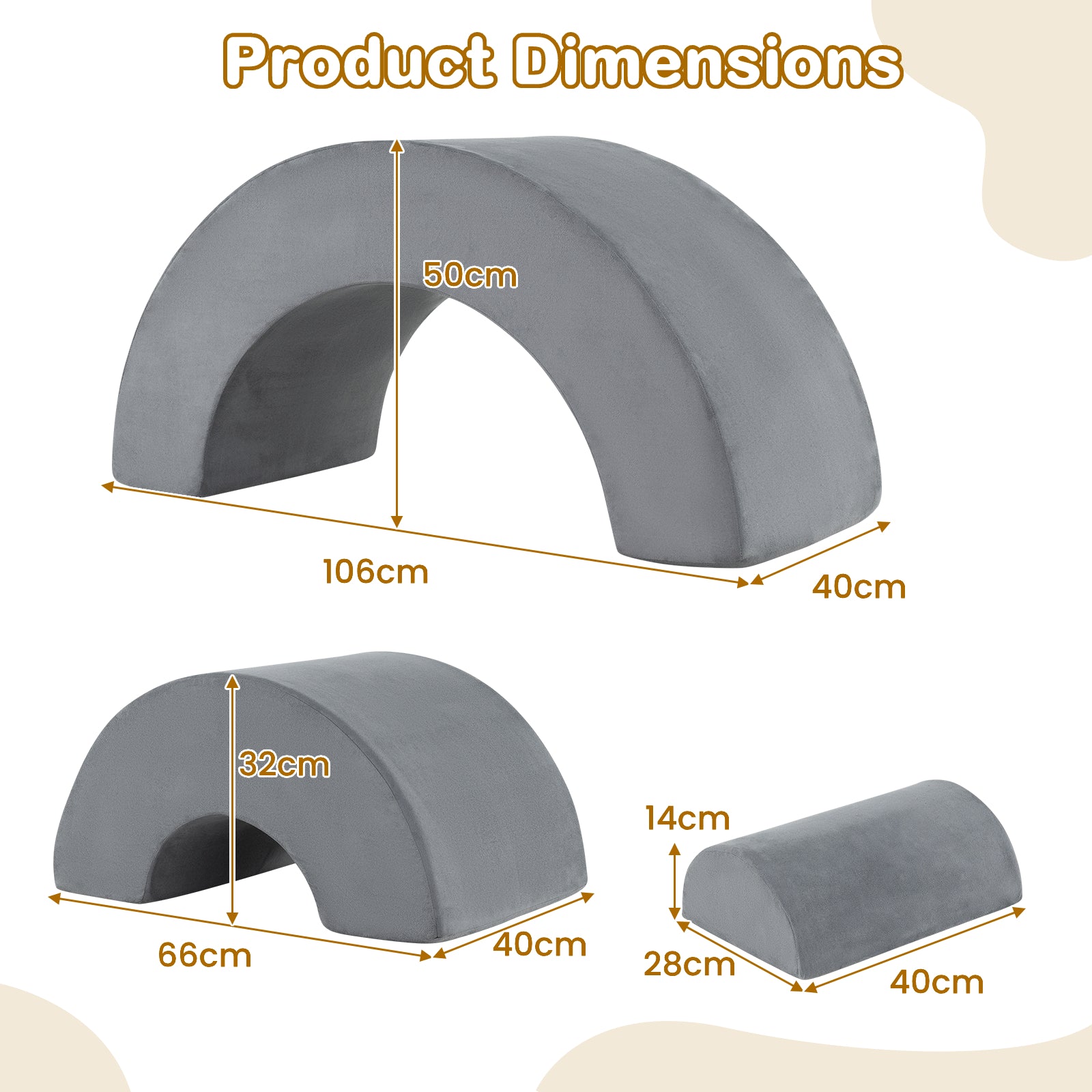 3 Piece Toddlers Climbing Toys with Elastic Filling-Grey