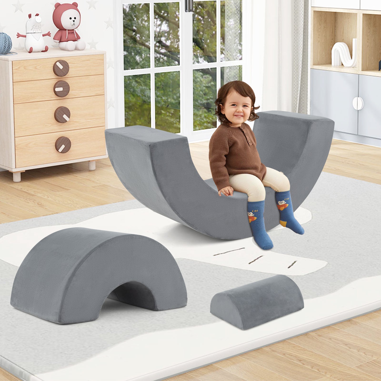 3 Piece Toddlers Climbing Toys with Elastic Filling-Grey
