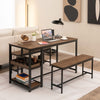 3 Pieces Kitchen Dining Set with Storage Rack-Brown