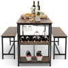 3 Pieces Kitchen Dining Set with Storage Rack-Brown
