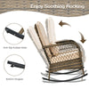 3 Piece Outdoor Rocking Chair Set with Cozy Cushions and Pillow-Beige