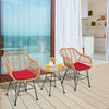 3 Pieces Patio Bistro Set with White Fabric Replacements-Red