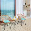3 Pieces Patio Bistro Set with White Fabric Replacements-Turquoise