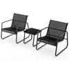 3 Pieces Patio Conversation Set with Breathable Fabric and Tempered Glass Tabletop-Black