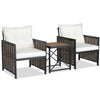 3 Pieces Patio Rattan Bistro Set with Acacia Wood Tabletop-White