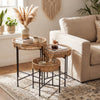 Set of 3 Round Nesting Side Tables Weaving End Tables with Metal Legs-Natural