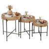 Set of 3 Round Nesting Side Tables Weaving End Tables with Metal Legs-Natural