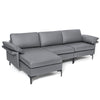 L-shaped 3-Seat Upholstered Sectional Sofa-Grey