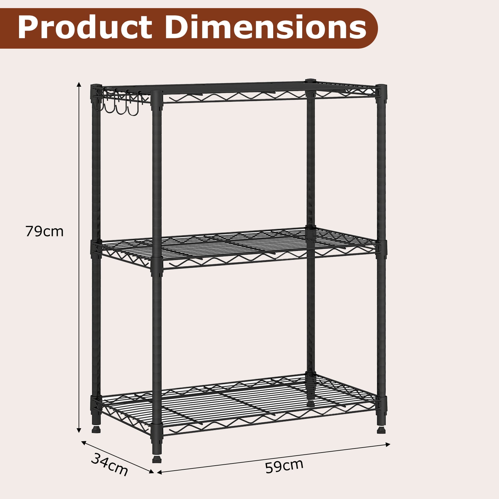 3/4/5/6-Tier Wire Shelving Unit Adjustable Metal Storage Shelves with V-shaped Shelving Rack-3-Tier
