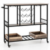 3 Tiers Bar Cart on Wheels with Glass Racks-Brown