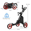3 Wheel Golf Push Pull Cart with Adjustable Height Handle-Red