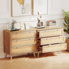 3-Drawer Rattan Dresser Boho Wooden Nightstand with 3 Drawers-Natural