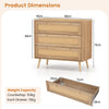 3-Drawer Rattan Dresser Boho Wooden Nightstand with 3 Drawers-Natural