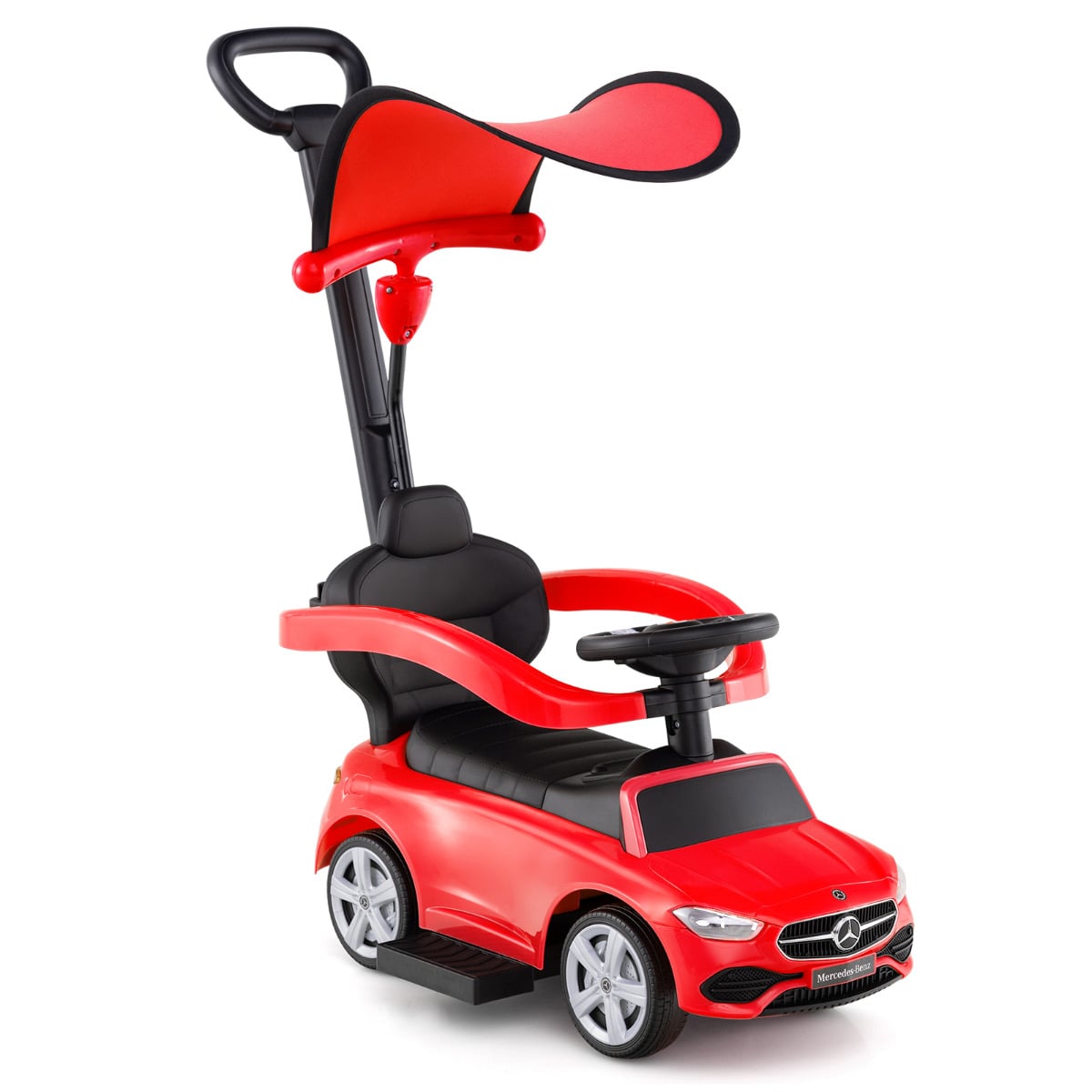 3-in-1 Ride on Push Car with Adjustable Canopy and Steering Push Bar-Red