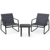 3 Piece Patio Bistro Set with Removable Cushions and Tempered Glass Tabletop-Grey