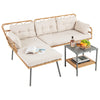 3 Pieces PE Rattan L-Shaped Corner Patio Furniture Sofa Set with Coffee Table-Beige