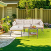 3 Pieces PE Rattan L-Shaped Corner Patio Furniture Sofa Set with Coffee Table-Beige