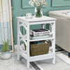 3-Tier Bedside Table with Storage Shelves for Living Room Bedroom Set of 2-White