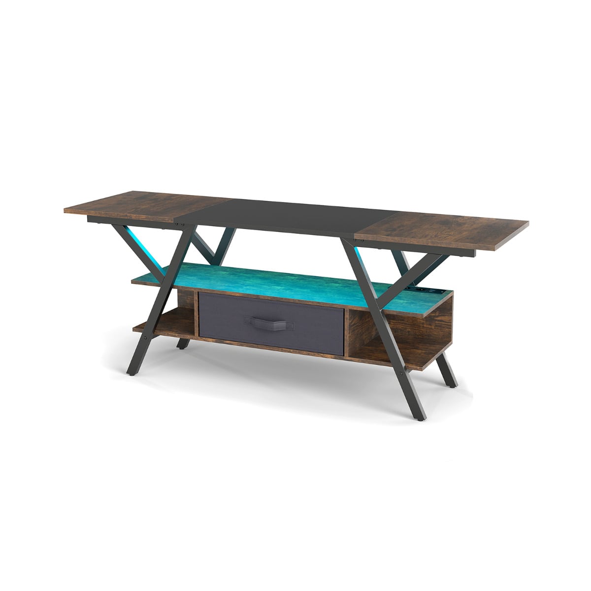 3-Tier Entertainment Center with LED Lights and Power Outlets-Rustic Brown