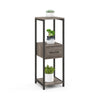 3 Tier Tall Metal Plant Stand with Drawer Anti-tipping Devices-Grey