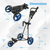3 Wheel Folding Golf Push Cart with Adjustable Height Handle and Foot Brake-Blue