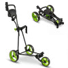 3 Wheel Folding Golf Push Cart with Adjustable Height Handle and Foot Brake-Green