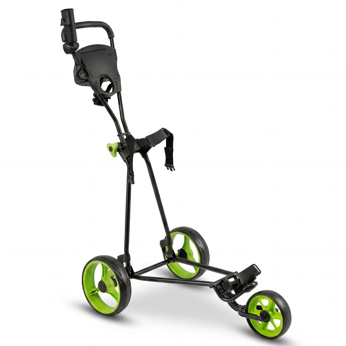 3 Wheel Folding Golf Push Cart with Adjustable Height Handle and Foot Brake-Green