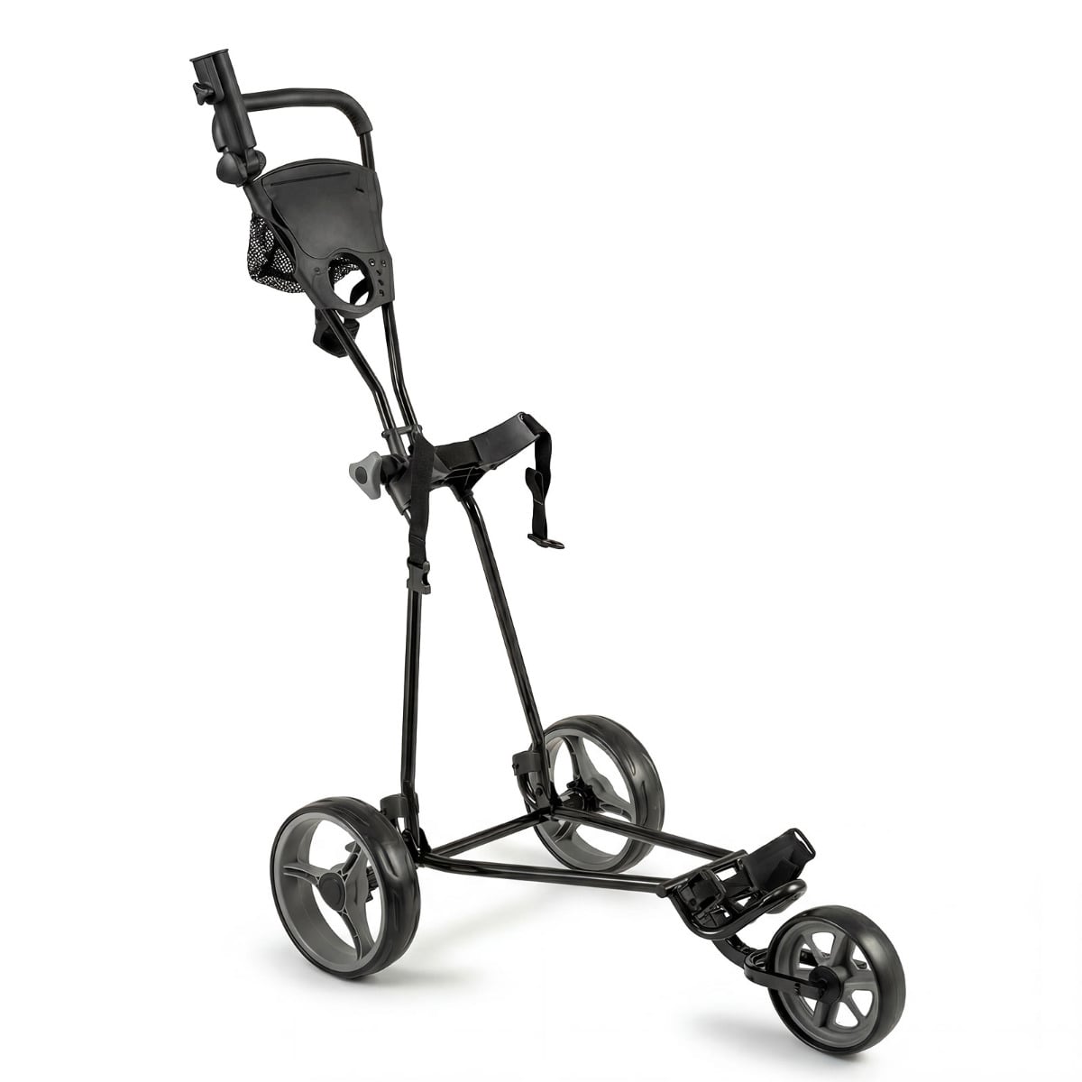 3 Wheel Folding Golf Push Cart with Adjustable Height Handle and Foot Brake-Grey