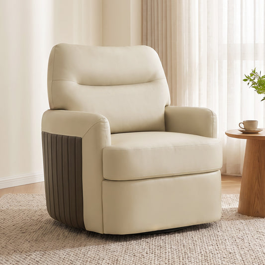 HOMCOM 360° Swivel Accent Chair, Modern Armchair with Thick Cushion, PU Leather Upholstered, Cream White