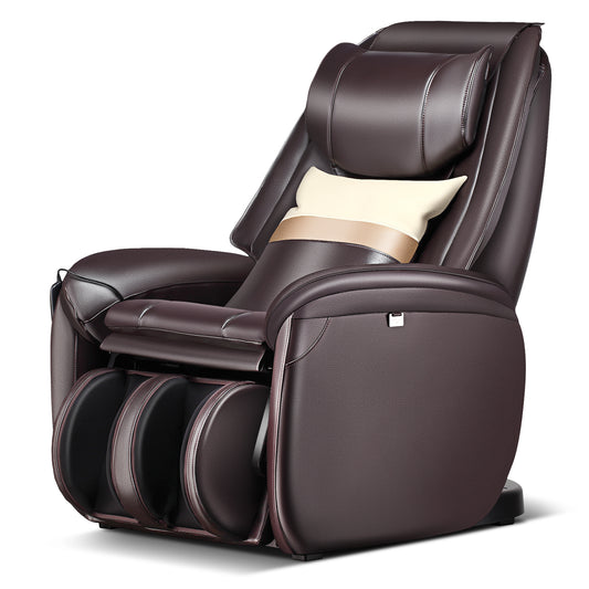 3D Zero Gravity Massage Chair in brown leather with a cream cushion