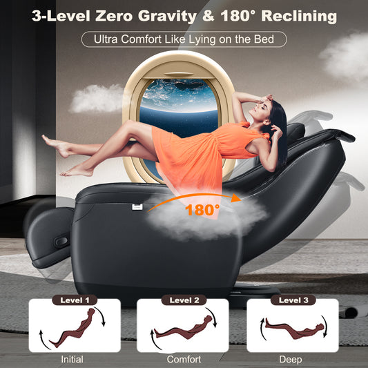 the massage chair reclining to a flat position with a woman resting on it