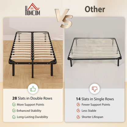 HOMCOM 3ft Single Bed Frame, Metal Platform Bed Frame with 2 x 14 Wood Slats, No Box Spring Needed, Underbed Storage, Black