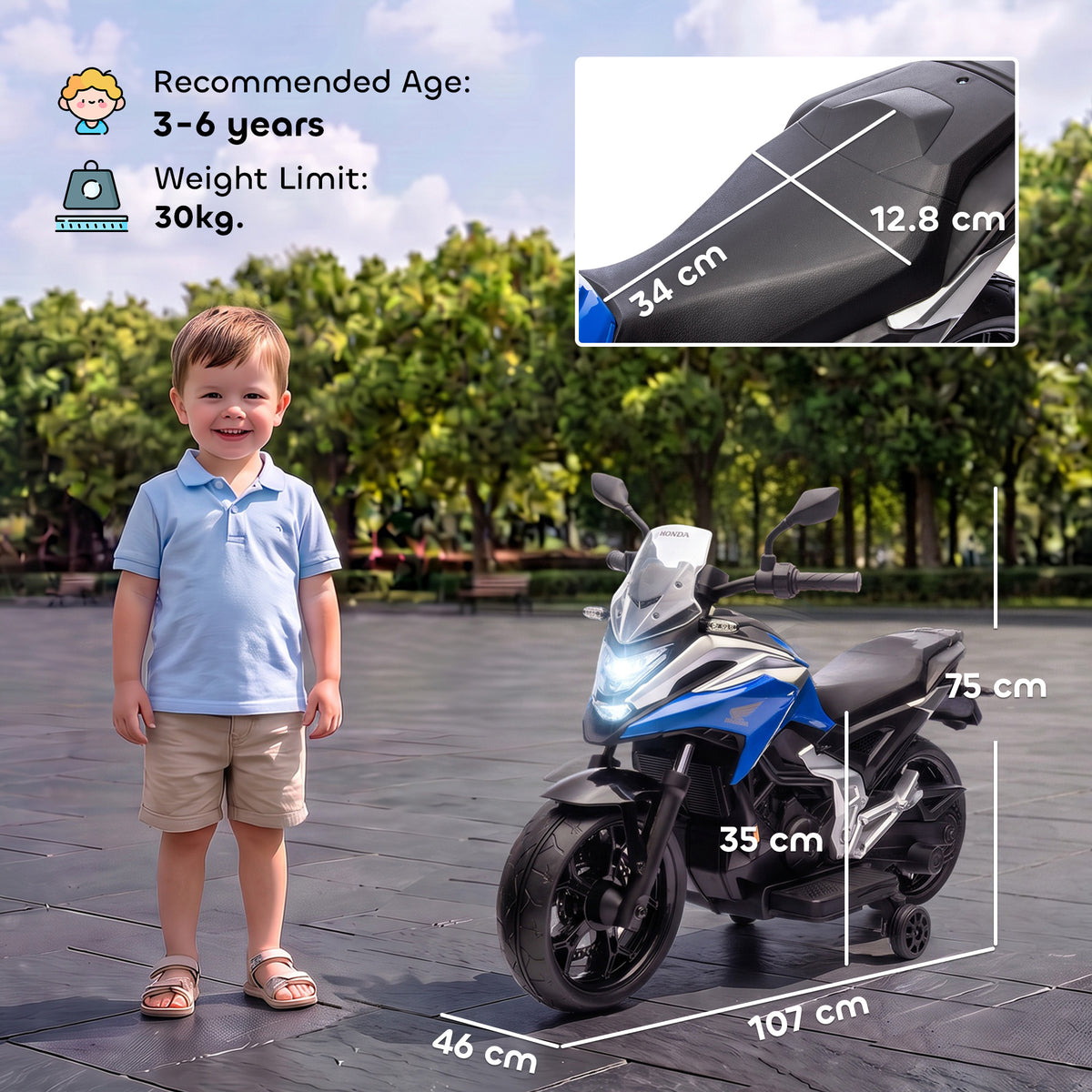 AIYAPLAY Licensed Honda 12V Kids Electric Motorbike in Blue