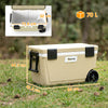 Outsunny 70L Insulated Cool Box with Wheels, Portable Ice Cooler with Handle, Lid and Drain Valve, Khaki