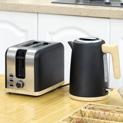 HOMCOM Stainless Steel Kettle and Toaster Set in Black