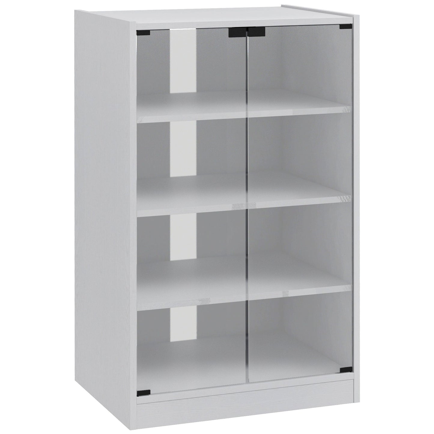 HOMCOM 4-Tier Hi-Fi Stand,  Record Player Stand with Adjustable Shelves and Push-to-Open Glass Doors, White Wood-Effect