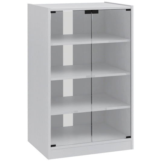 HOMCOM 4-Tier Hi-Fi Stand with glass doors and white wood-effect finish