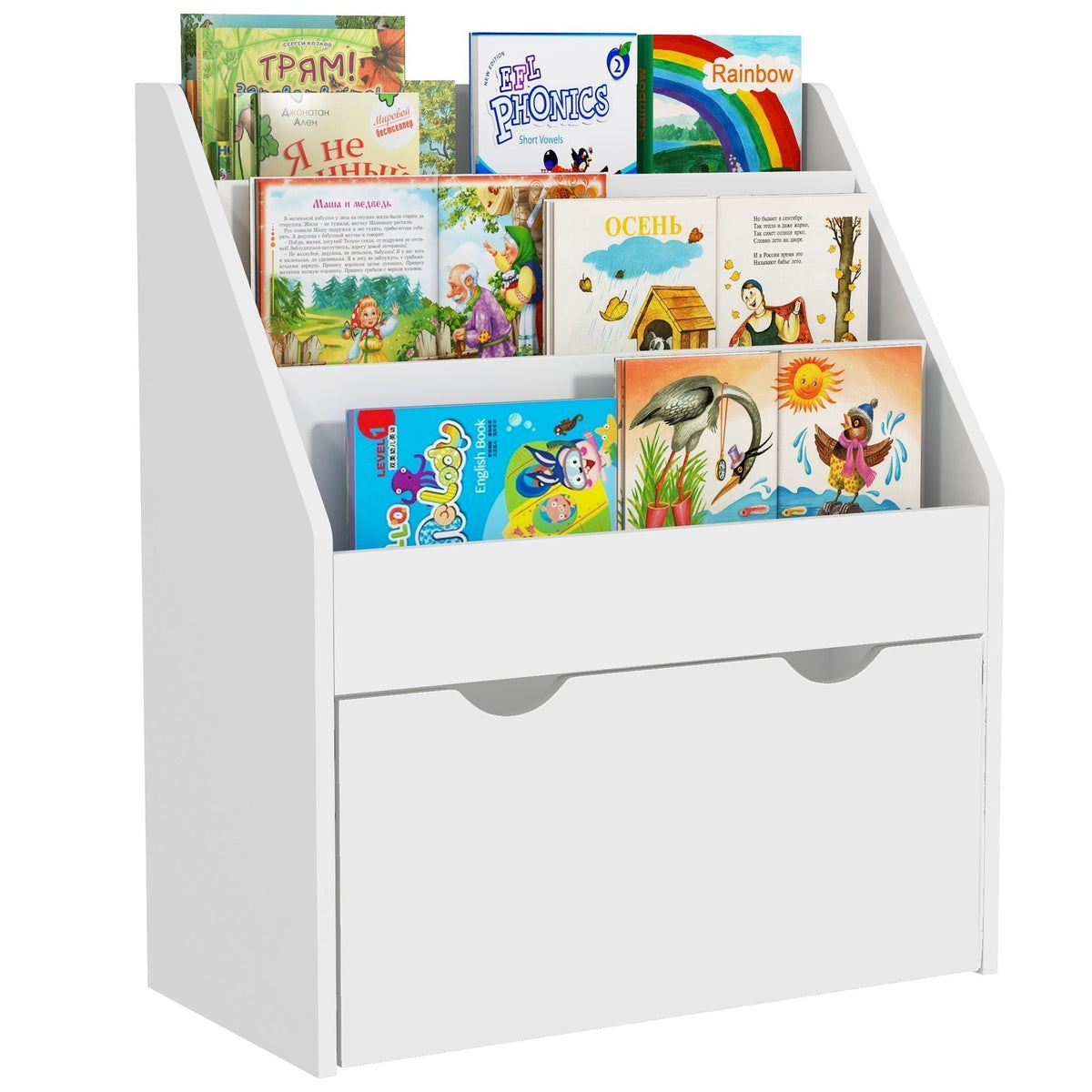 AIYAPLAY Bookcase for Kids with Shelves filled with various colourful storybooks